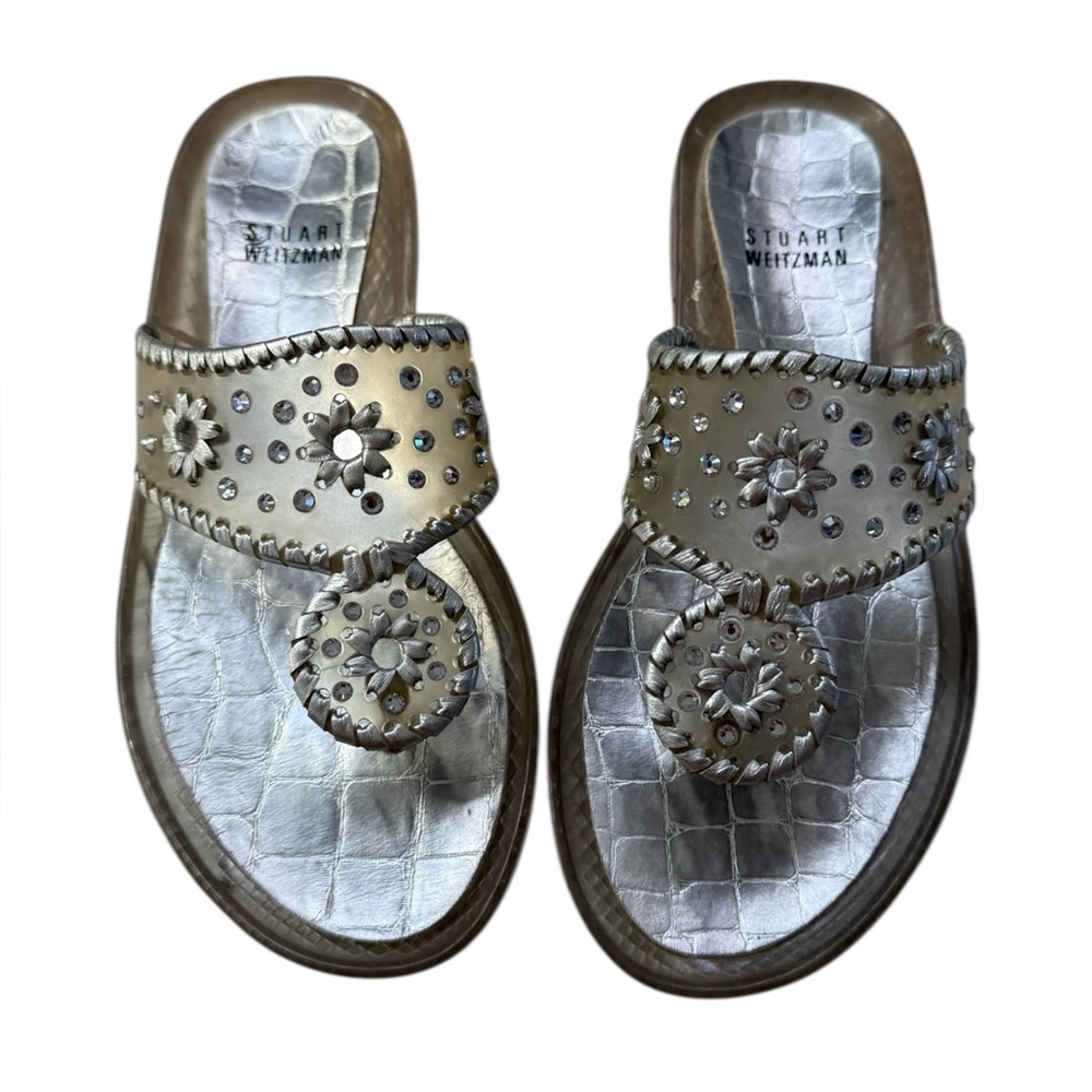 Stuart Weitzman 6 boho jelly sandals crystals silver jewels western rodeo summer